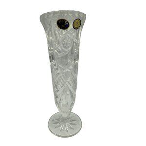 Bohemia Lead Crystal Vase 24% PbO Czech Republic Hand Cut 9” Decorative Glass
